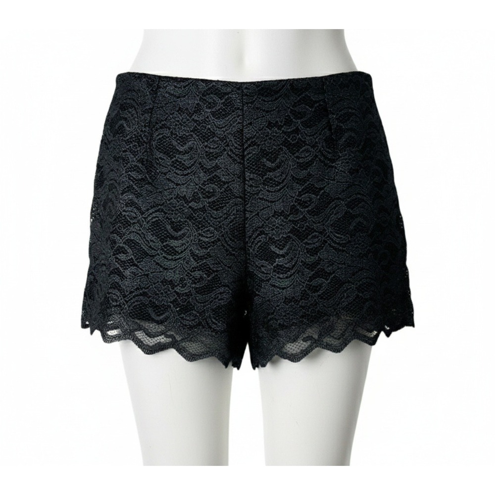 Mimi Chica Black Lace‎ Shorts S Iridescent Shimmer Scallop Edge Party Coquette